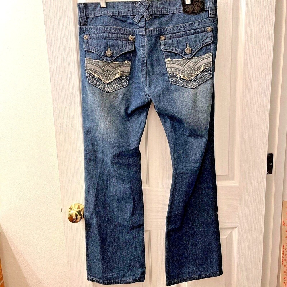 Xtreme Couture Jeans by Affliction Mens 34‎ Blue Y2K Thick Stitch Faded Grunge